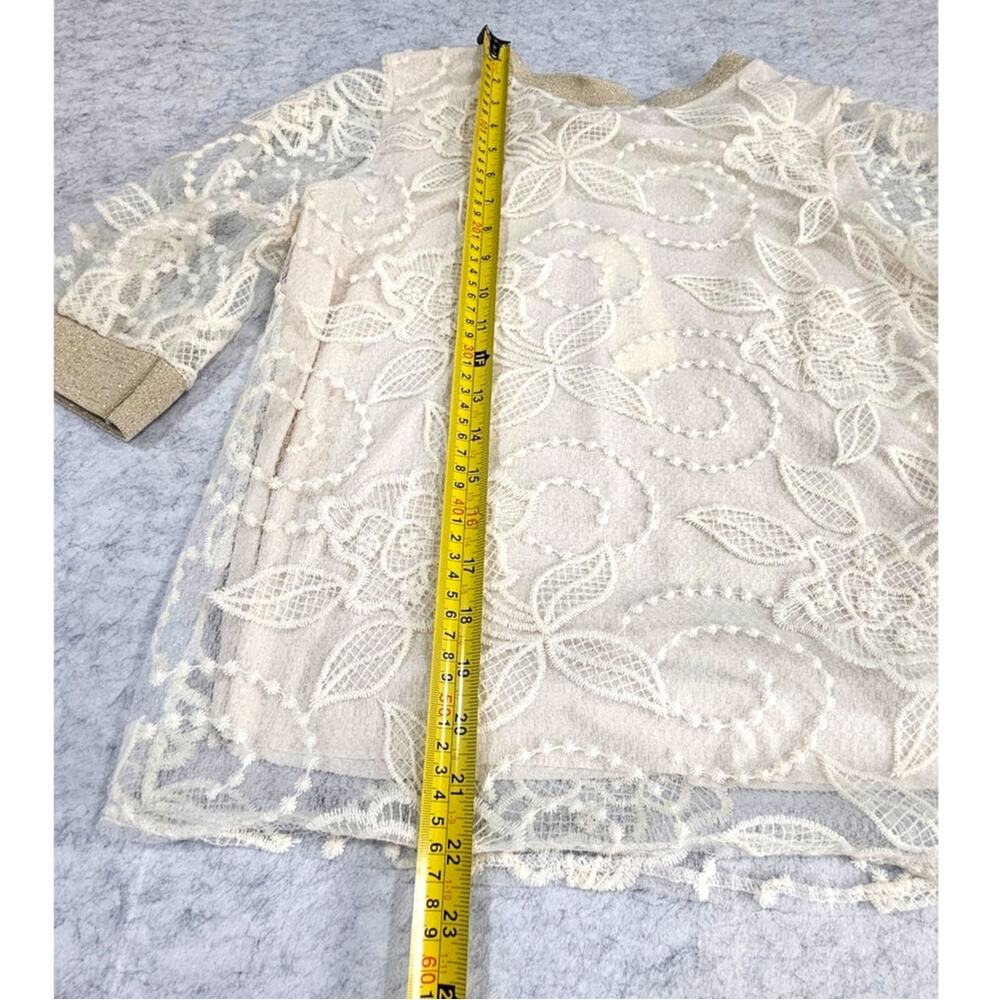 Astrid Floral Lace Overlay Top Metallic Trim Ivory XS Made in Italy NWT - Picture 6 of 15